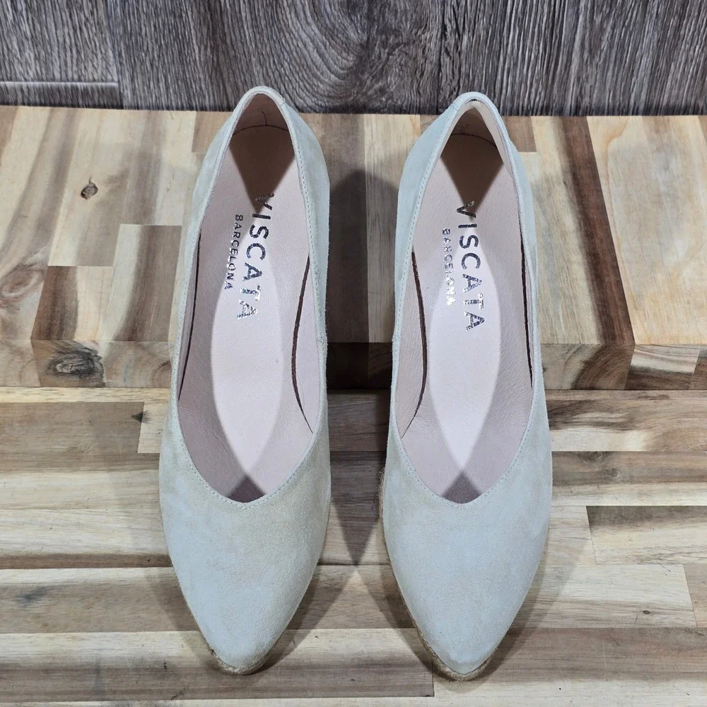 Viscata Barcelona Suede Espadrille Wedge Pumps Beige‎ Made in Spain Size 40